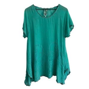 Johnny Was Tunic Medium Turquoise Embroidered Blouse Airy Lightweight